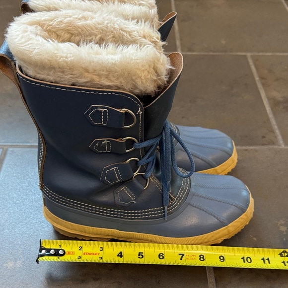 Sorel Vintage Manitou Blue Leather Winter Rain Snow Boots Wool Lined Size 8-8.5 - Picture 6 of 14